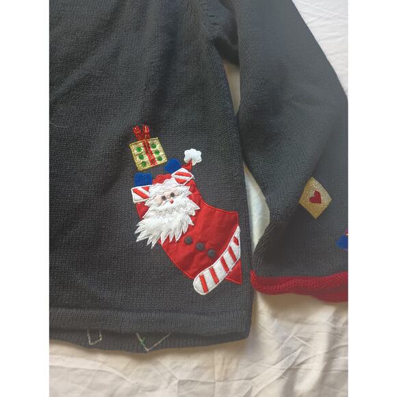 Tiara International Ugly Christmas Sweater Cardigan Santa Embroidered XL - Picture 6 of 6